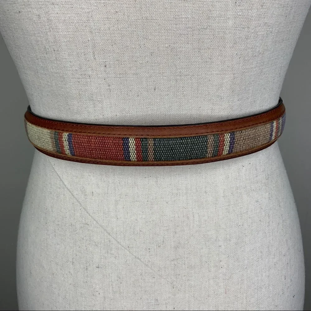 Brown Leather and Western Fabric Belt w/Silver‎